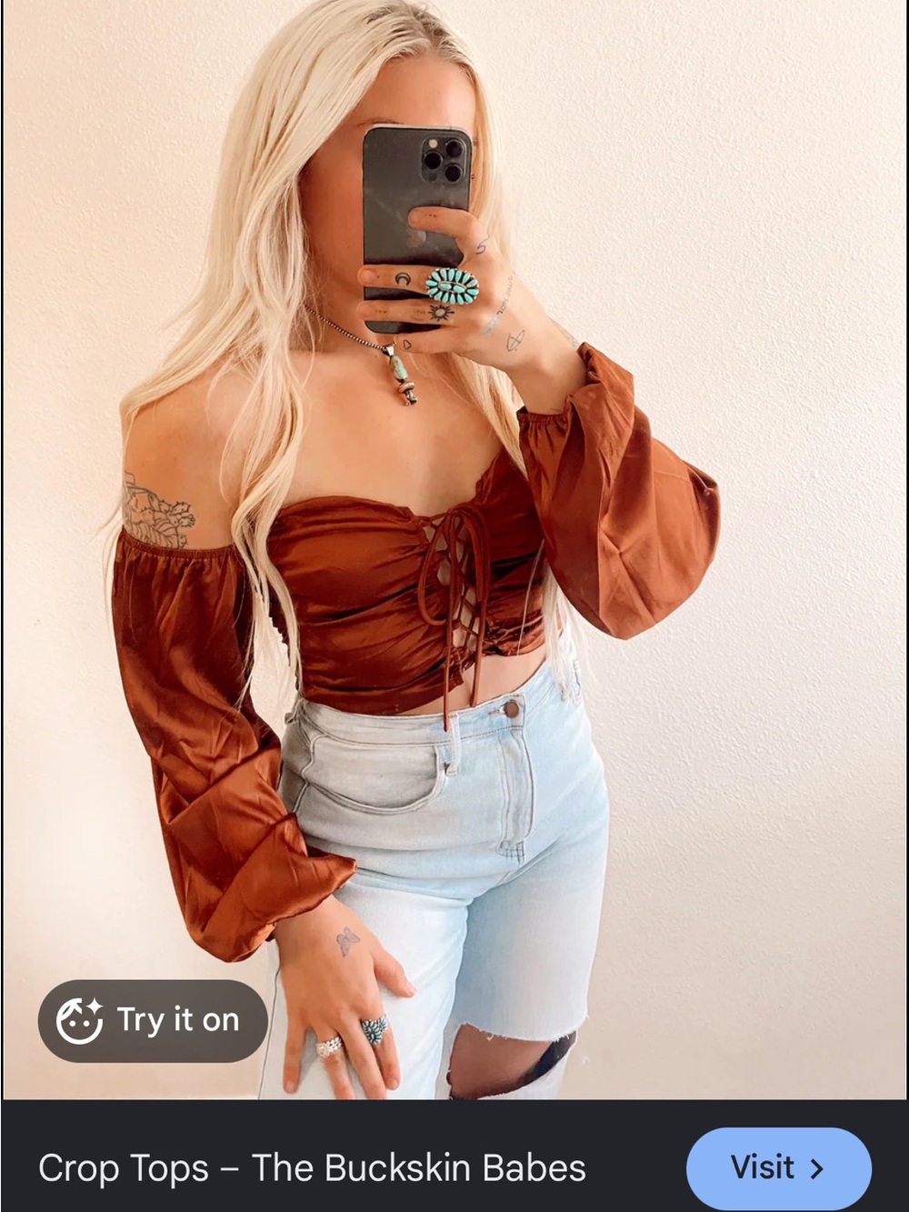 Mable brown Off-Shoulder Lace-Up Crop Top